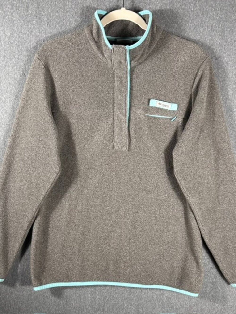 Columbia PFG Harborside Fleece Pullover Womens Sz Large Gray/Blue Snap Closure